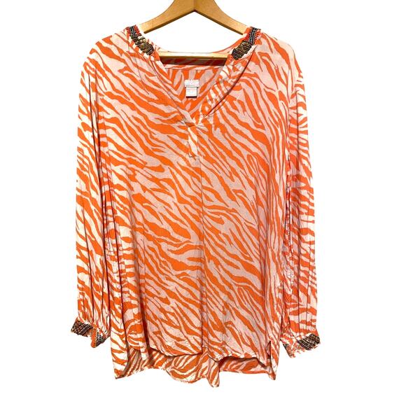 Chico's Petite Embellished orange Zebra Tunic beaded lightweight 3 US 16-18 - Picture 1 of 6
